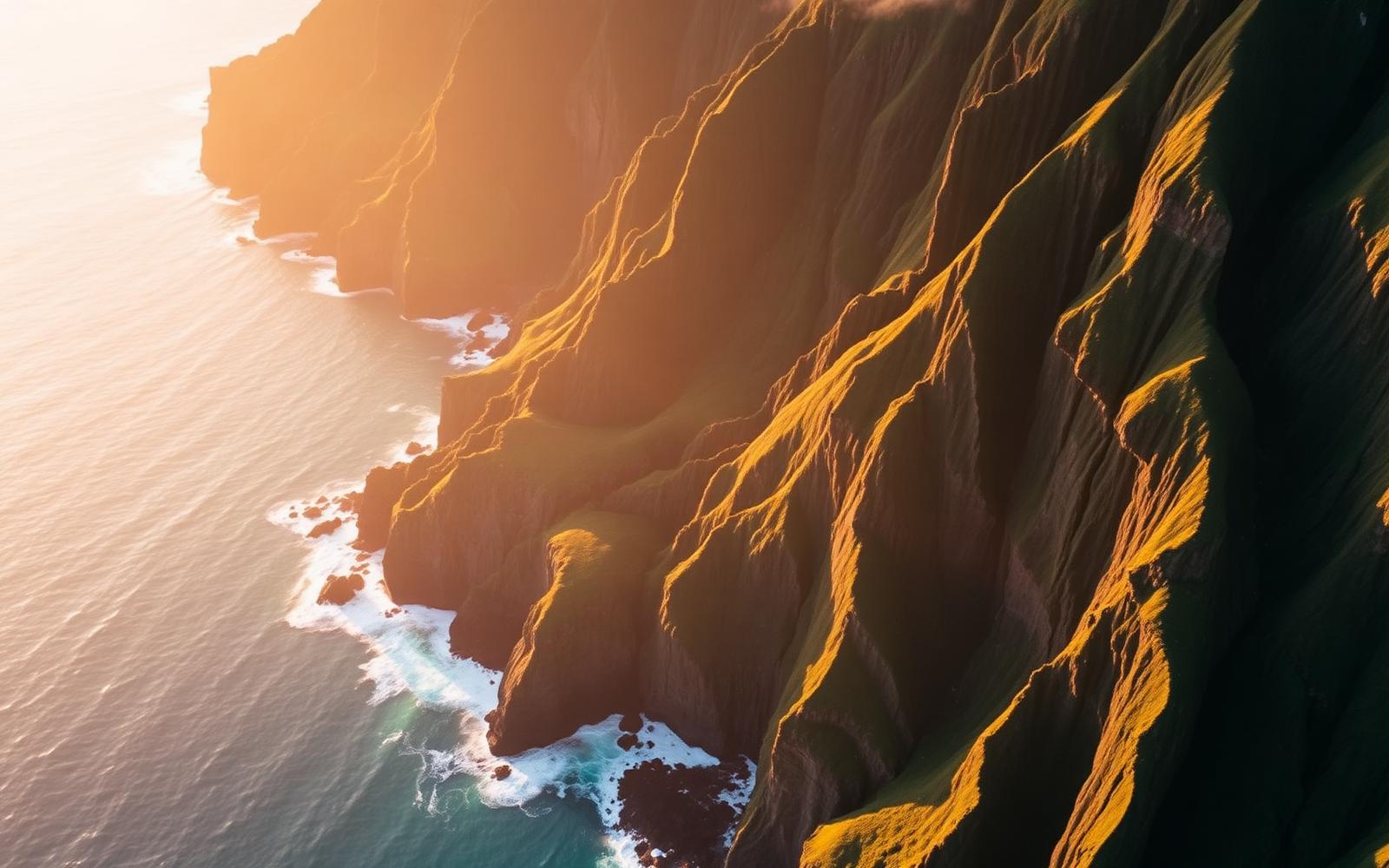 Aerial view of Kauai's Na Pali Coast at golden hour